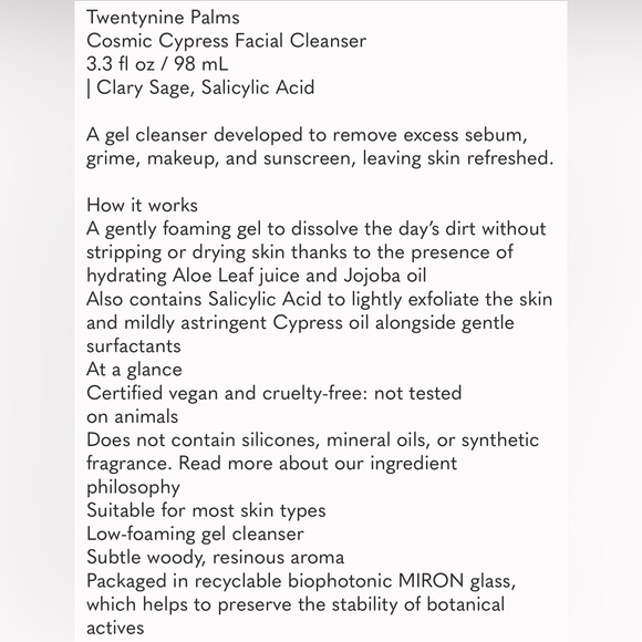 Twentynine Palms Cosmic Cypress Facial Cleanser - 3.3oz, New in Box - Picture 6 of 6